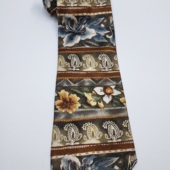 Bill Blass Silk Vintage Floral Paisley Patterned Tie - Picture 3 of 12